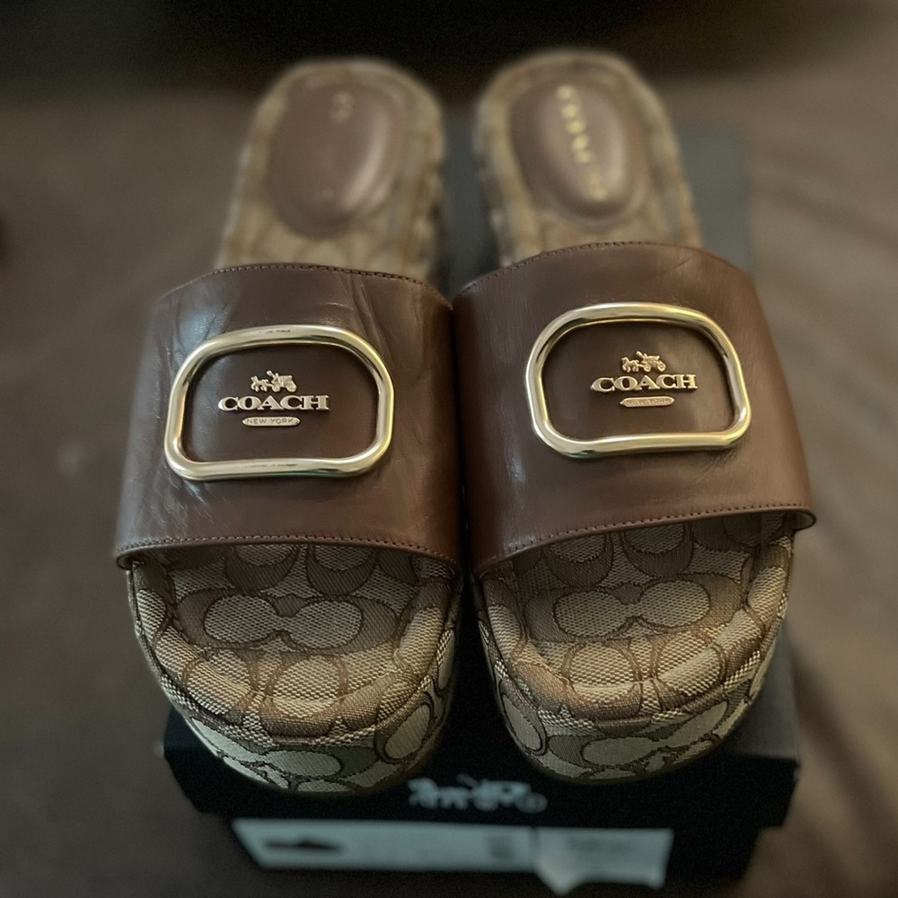 Coach Brown and Gold Heels with Elegant Design
